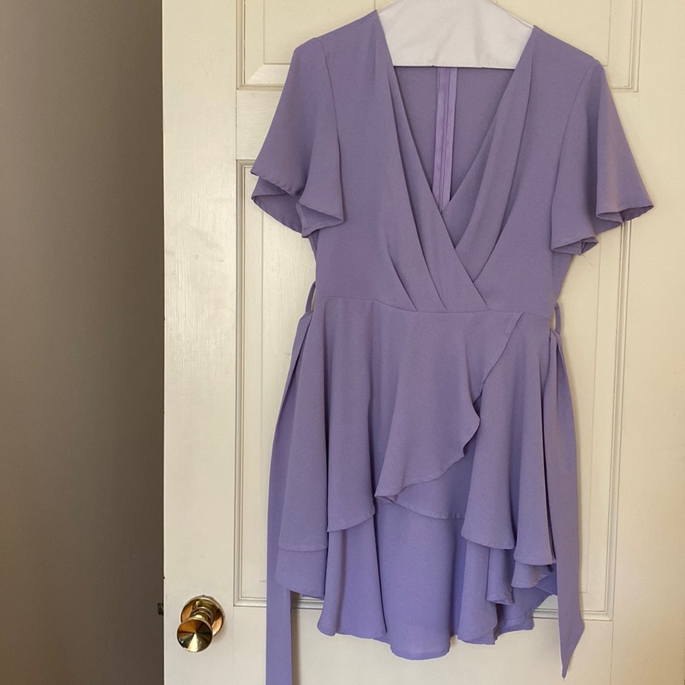 V-neck wrap mini dress with ruffle hem